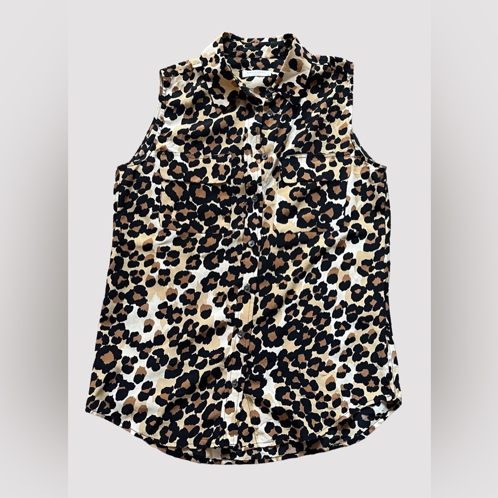 Equipment 100% Silk Leopard Print Sleeveless Button Up Blouse Size XS